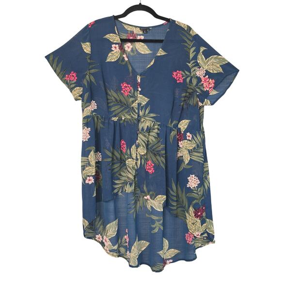 Torrid Blouse Womens Plus Size 2X Floral Short Sleeve Button Front High-Low Boho - Picture 1 of 10
